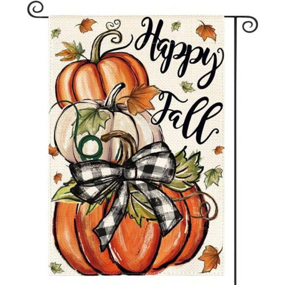 Happy Fall Garden Flag 12x18 Inch Double Sided Outside, Pumpkin - Picture 1 of 7